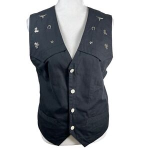 Lizwear 90s Black Western Cowboy Embellished Cotton Vest Women's Size‎ 10